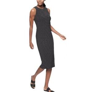 ATHLETA Black Stripe Twist Back Midi Dress Jersey Knit Sleeveless Women's XS